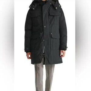 THE KOOPLES Mens | Long Navy Blue Multi Pocket Nylon Parka with Removable Hood
